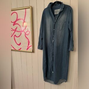 Frank and Eileen Denim Shirt Dress with Distressed Hem. Ladies Size Medium.